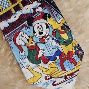 Vintage 1990s Christmas Tie by Disney Holiday Mickey, Donald & Pluto Tie - Blue